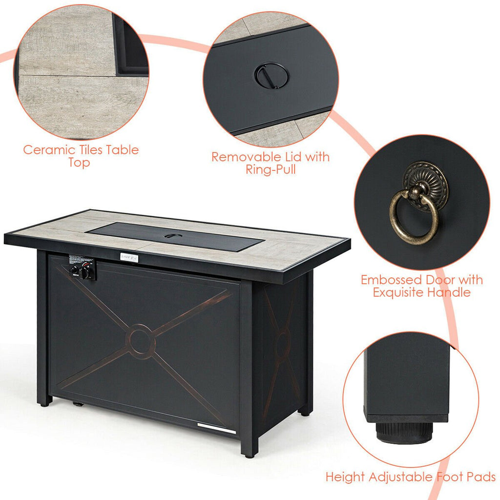 60,000 BTU 42'' Rectangular Propane Gas Fire Pit Heater Outdoor Table W/ Cover