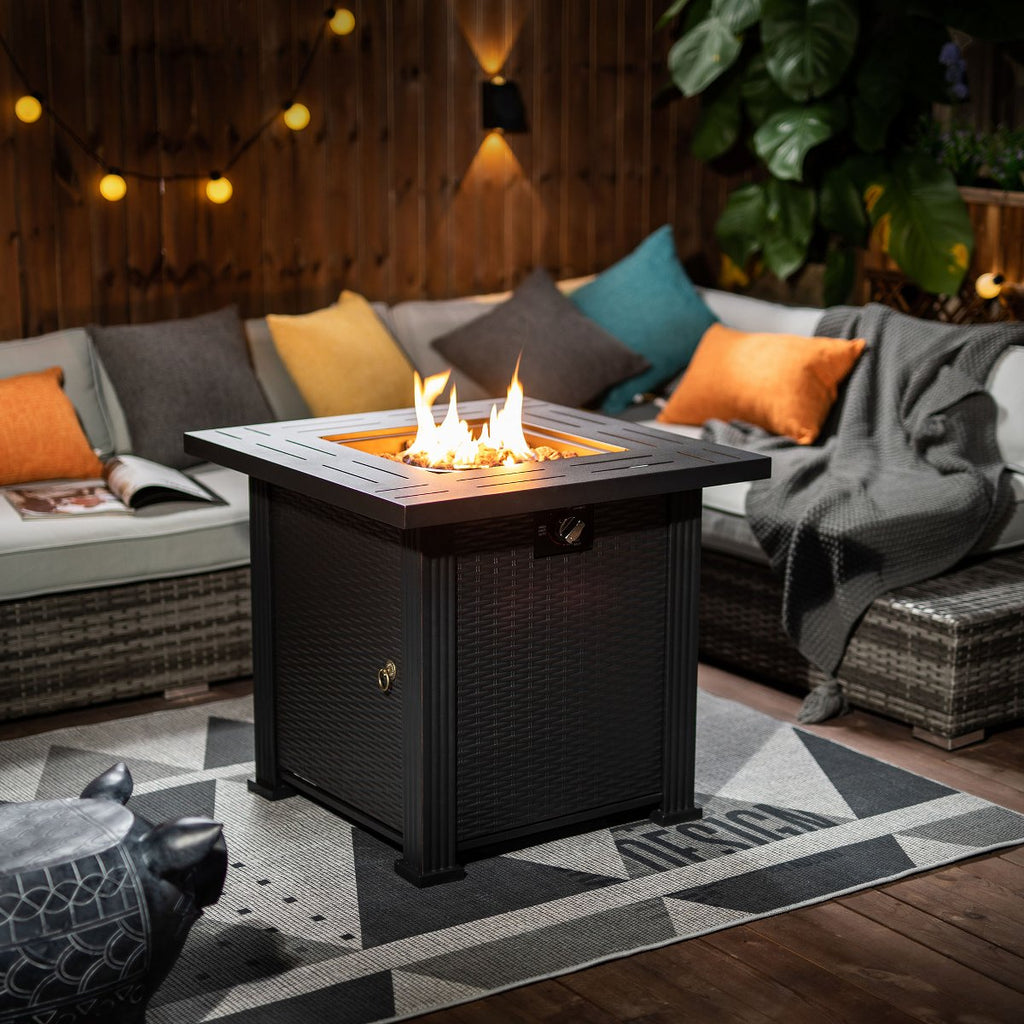 28 Propane Gas Fire Pit Table, 50,000 BTU Square Steel Outdoor Fireplace for Patio Deck, Black