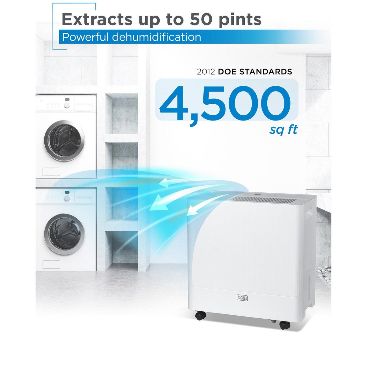 50-Pint Portable Dehumidifier with Built-in Pump, For up to 4500 Sq. Ft., 12.68-Pint Bucket, Energy Star Certified, BDM50PWCDA, White