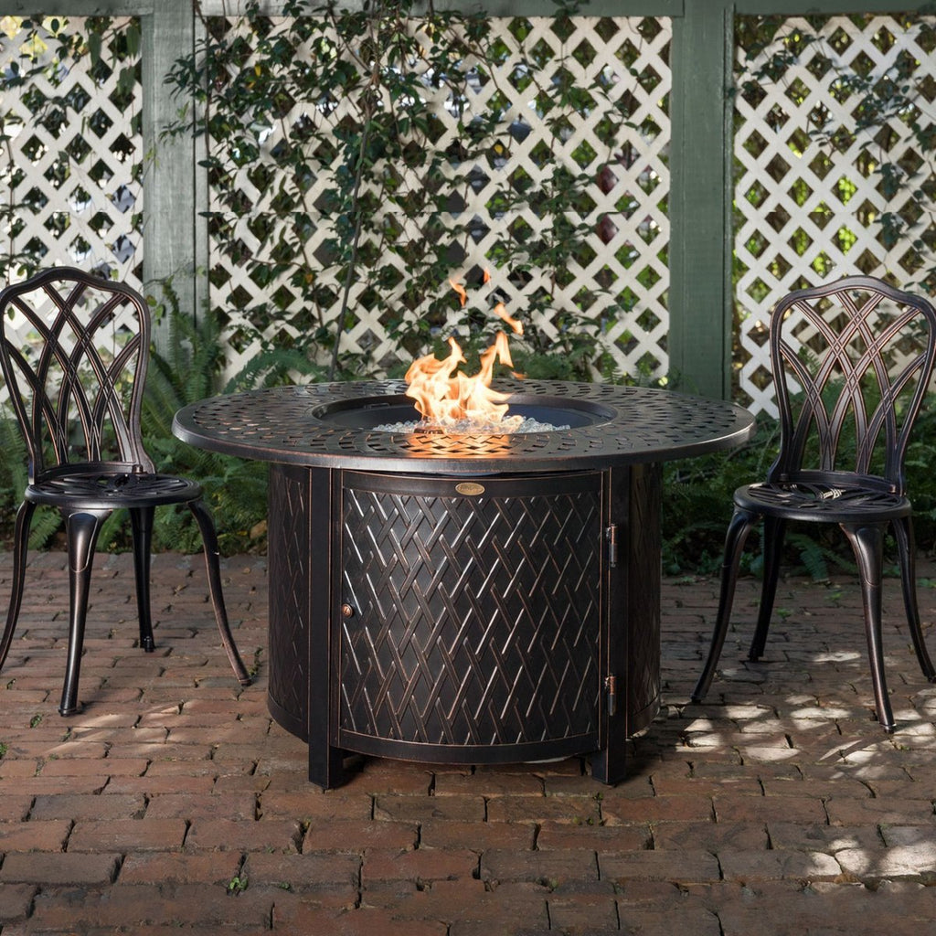 62695 Verona Woven Aluminum Convertible Gas Fire Pit Table 55,000 BTU Multi-Functional Outdoor With Fire Bowl Lid, Nylon Weather Cover