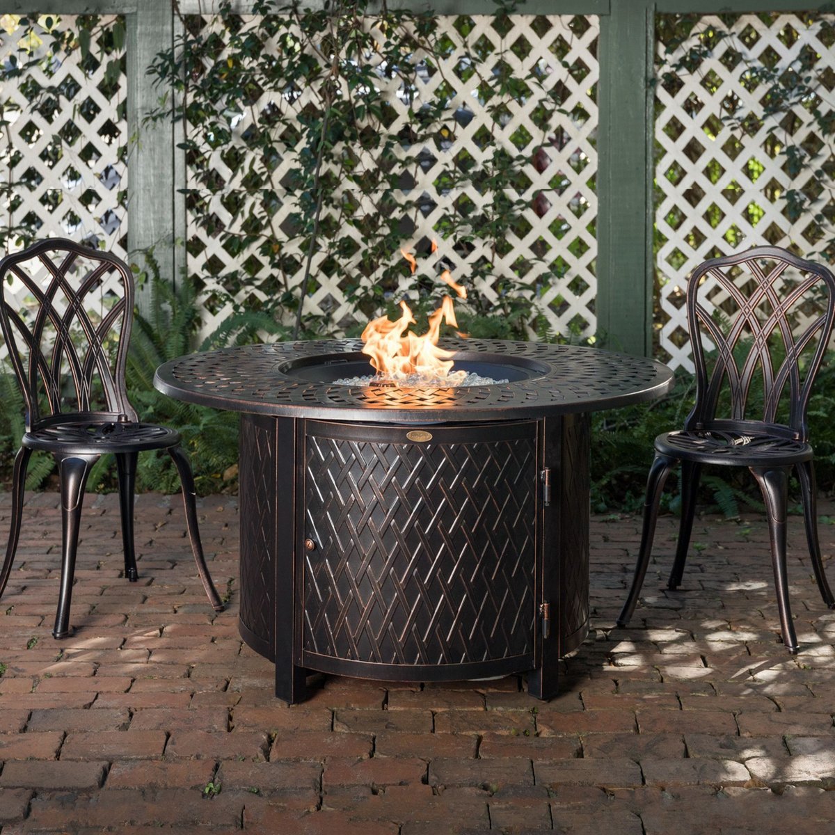 62695 Verona Woven Aluminum Convertible Gas Fire Pit Table 55,000 BTU Multi-Functional Outdoor With Fire Bowl Lid, Nylon Weather Cover