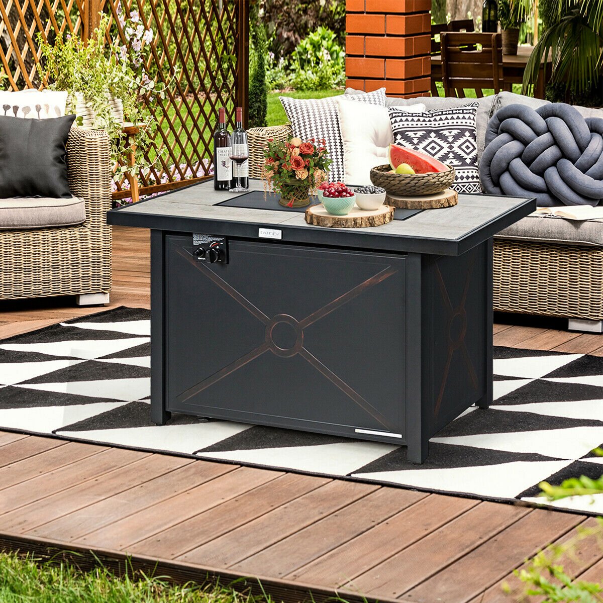 60,000 BTU 42'' Rectangular Propane Gas Fire Pit Heater Outdoor Table W/ Cover