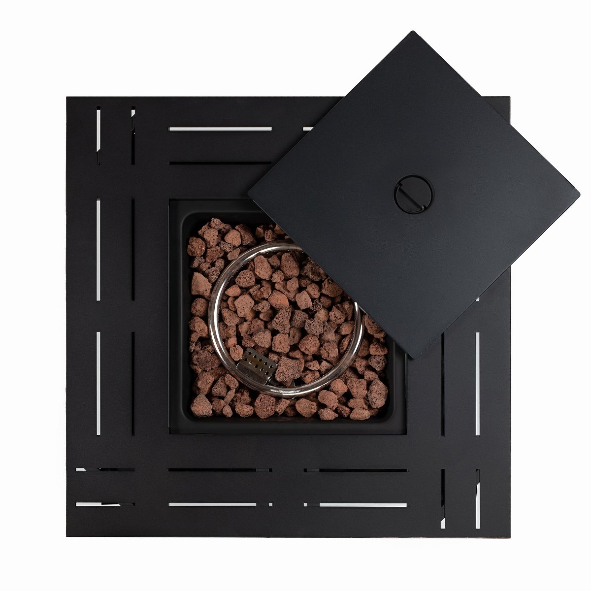 28 Propane Gas Fire Pit Table, 50,000 BTU Square Steel Outdoor Fireplace for Patio Deck, Black