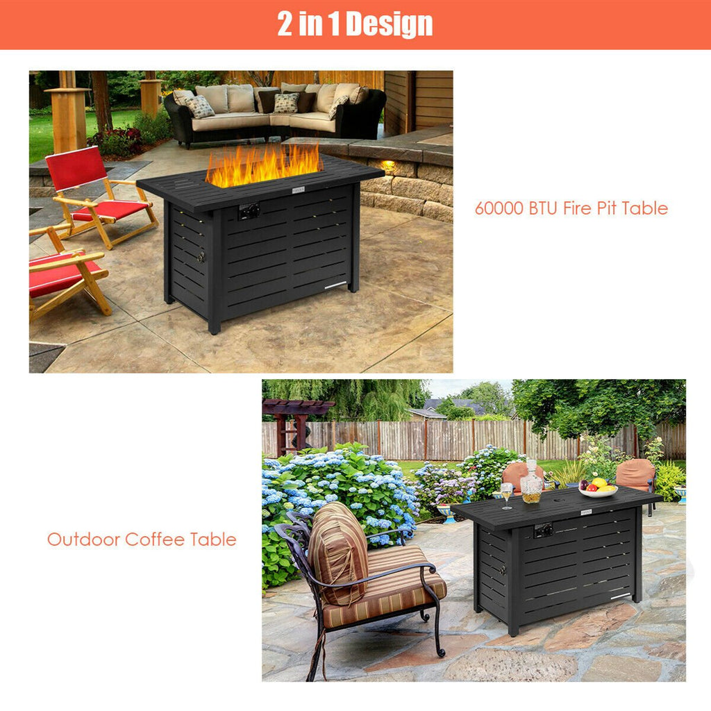 42'' Rectangular Propane Gas Fire Pit 60,000 Btu Heater Outdoor Table W/ Cover