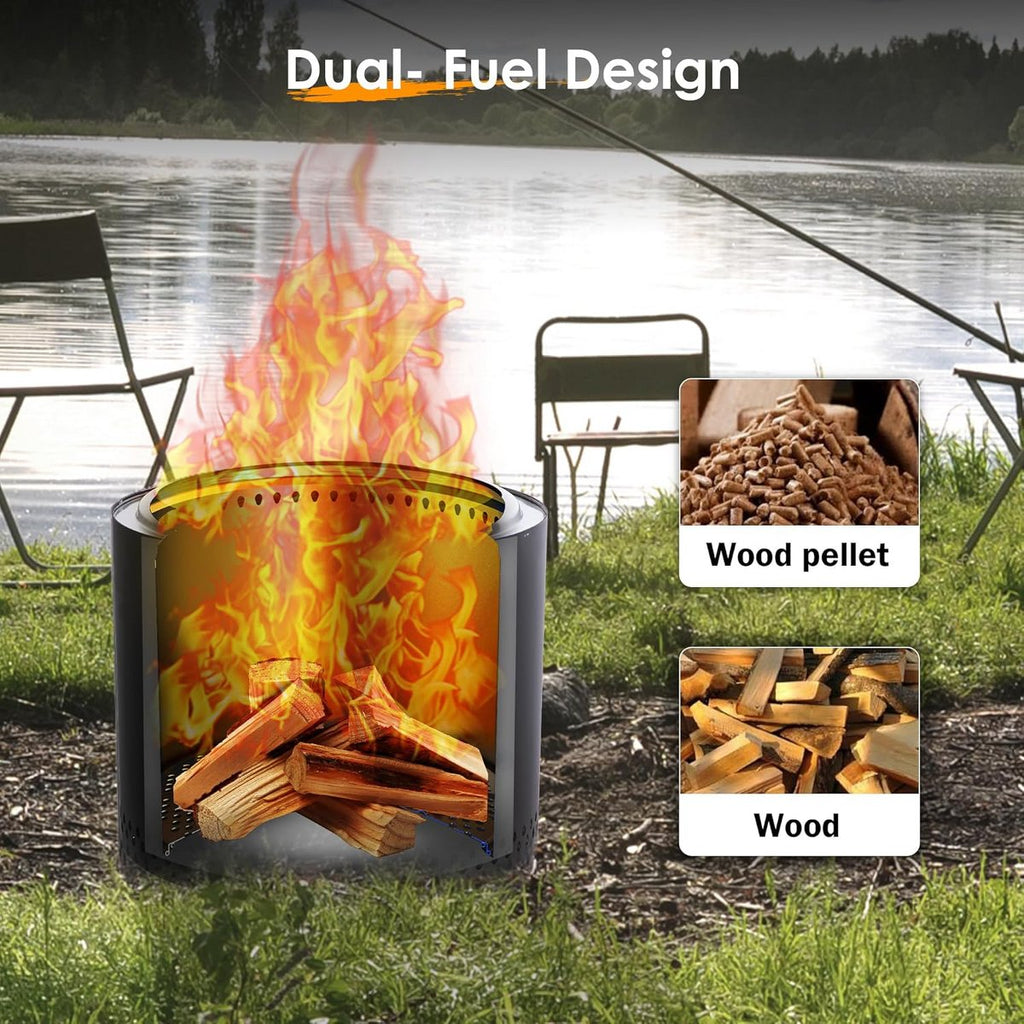 19 Smokeless Fire Pit with Removable Ash Pan for Outside, Stainless Steel Outdoor Fireplace, Wood Burning Fire Pits for Camping, Bonfire