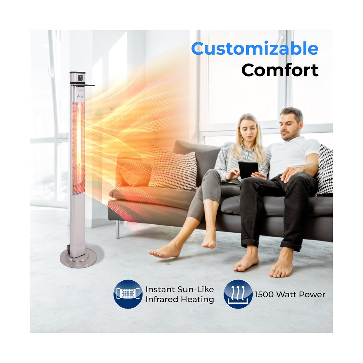 1500W Electric Floor Standing Patio Heater with Remote Control Three Heat Settings (SLOHT42)