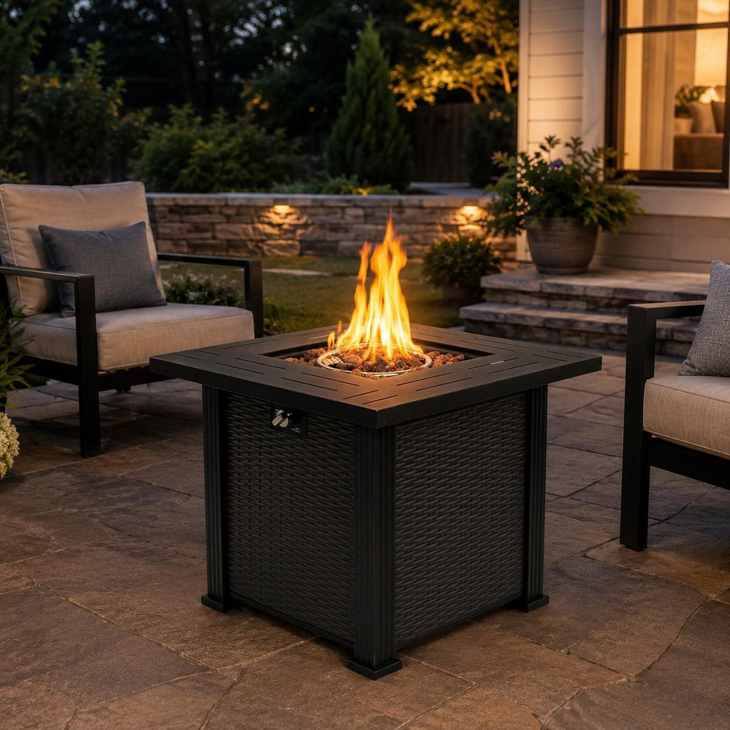 28 Propane Gas Fire Pit Table, 50,000 BTU Square Steel Outdoor Fireplace for Patio Deck, Black