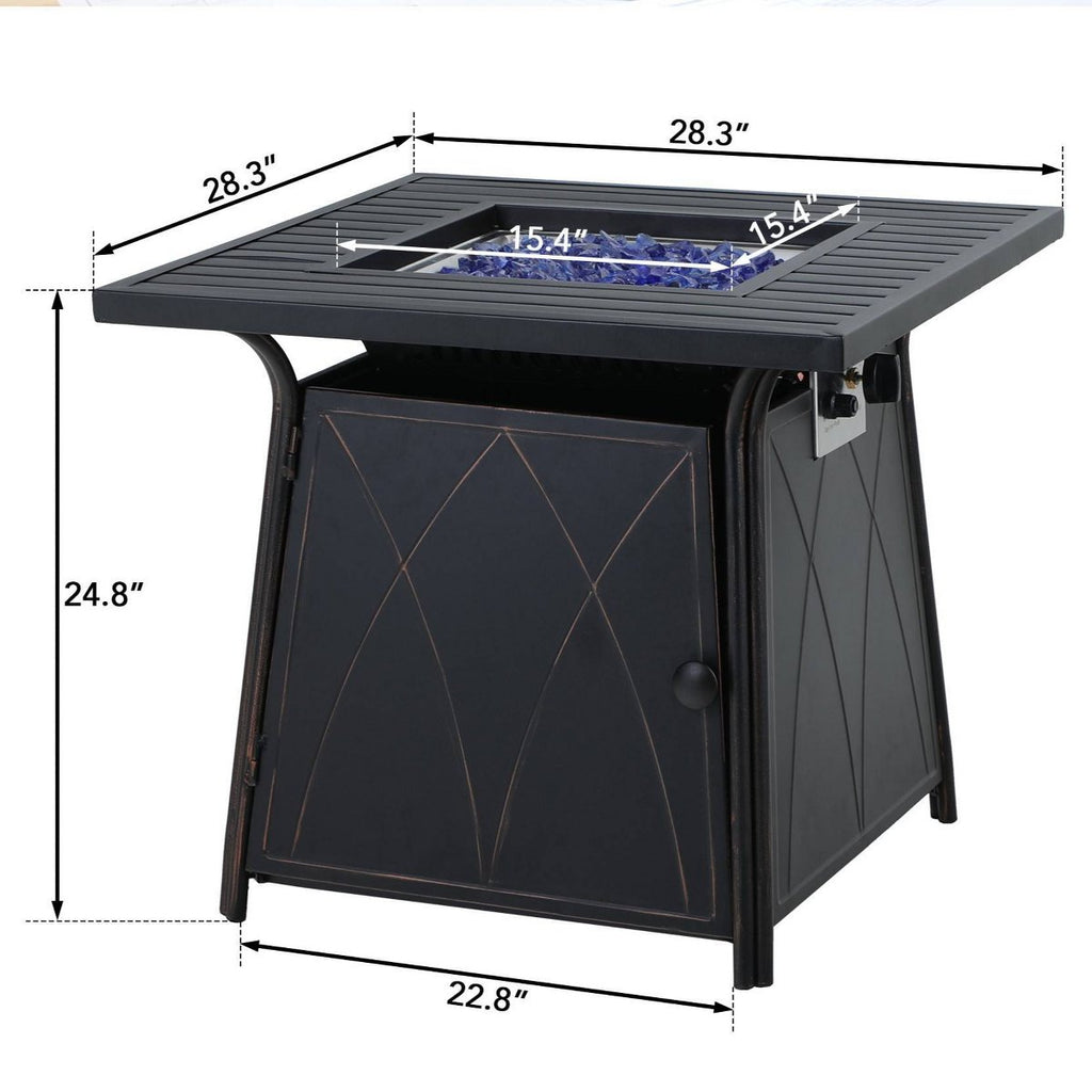 Metal Gas Square Outdoor Fire Pit Table With Lid Black: 28-Inch, 50000 BTU, Patio Heater