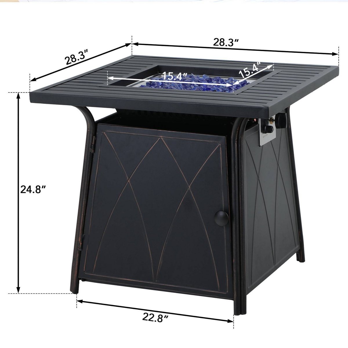 Metal Gas Square Outdoor Fire Pit Table With Lid Black: 28-Inch, 50000 BTU, Patio Heater