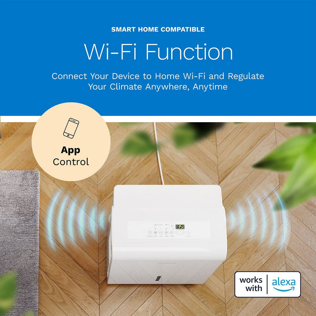 50 Pint Wi-Fi Dehumidifier for up to 7,000 Sq Ft Rooms (MAX 120 Pint at 95°F, 90% RH) with NO PUMP – Humidity Control for Large Rooms