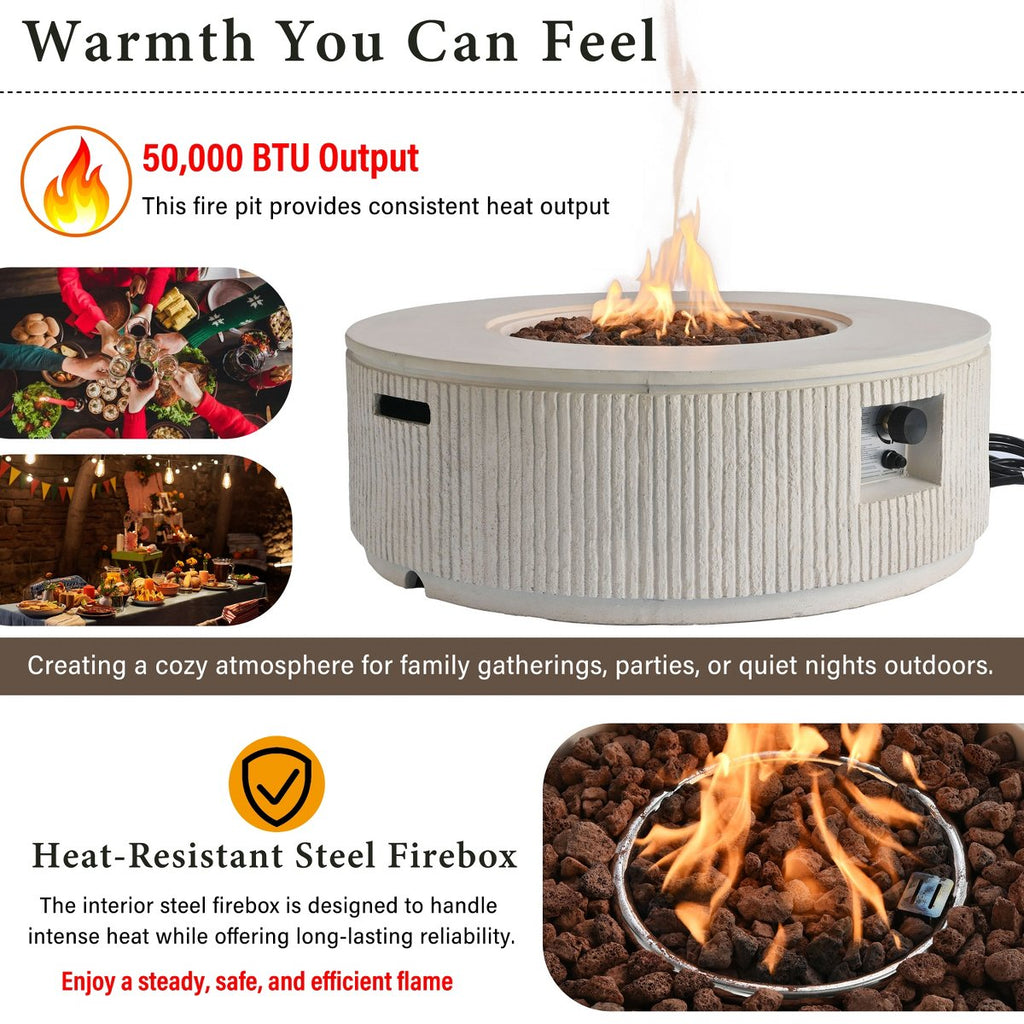 38 Patio Propane Fire Pit Table, 50000 BTU Round Outdoor Fireplace with Steel Burner, Adjustable Flame Control, Lava Rocks & Rain Cover