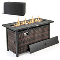 45 Propane Rattan Firepit Table with Glass Stones & Protective Cover Metal Frame