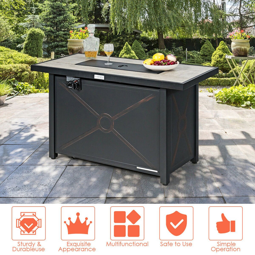 60,000 BTU 42'' Rectangular Propane Gas Fire Pit Heater Outdoor Table W/ Cover