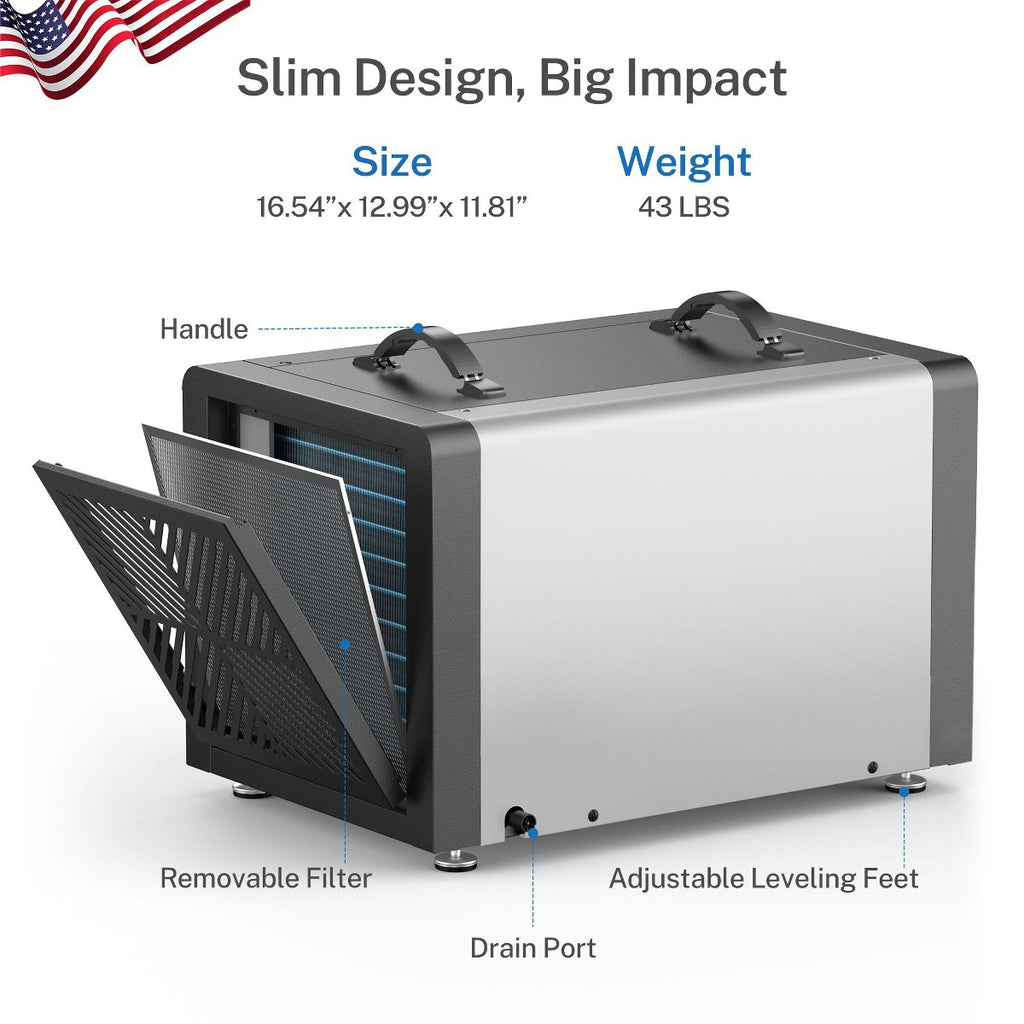 Commercial Crawlspace Dehumidifie, 70 Pints Heavy Duty Dehumidifier for Basements & Whole House, Auto Defrost, Continuous Drainage Hose