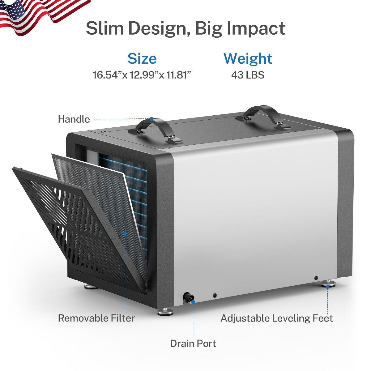 Commercial Crawlspace Dehumidifie, 70 Pints Heavy Duty Dehumidifier for Basements & Whole House, Auto Defrost, Continuous Drainage Hose