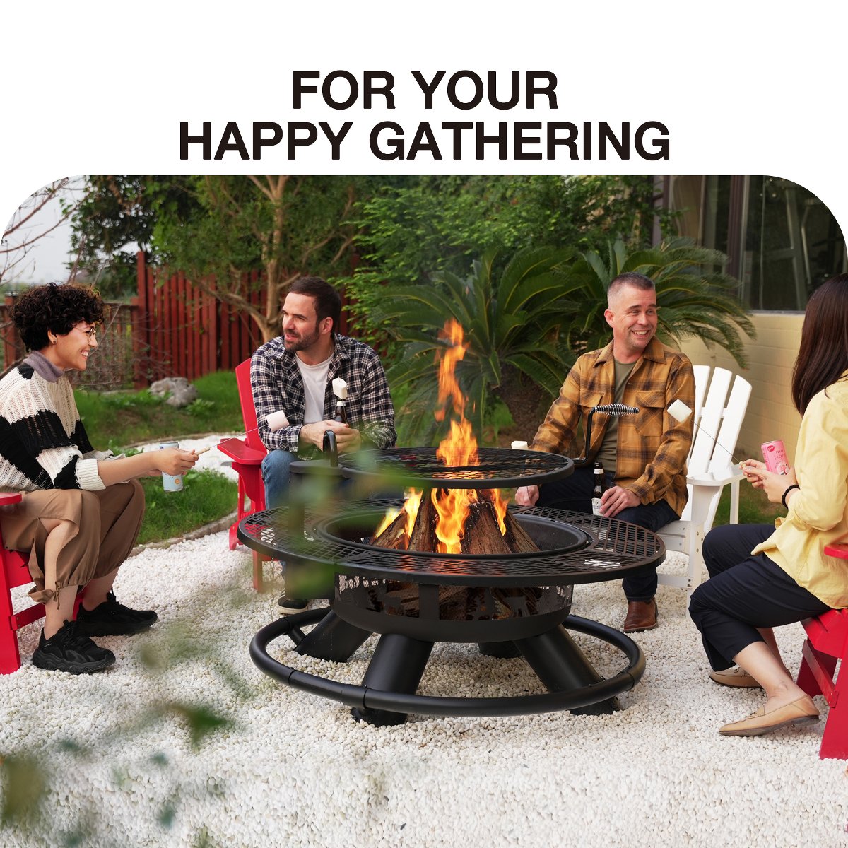 Fire Pit with Grills Grate, 47 Outdoor Firepit for Outside Wood Burning