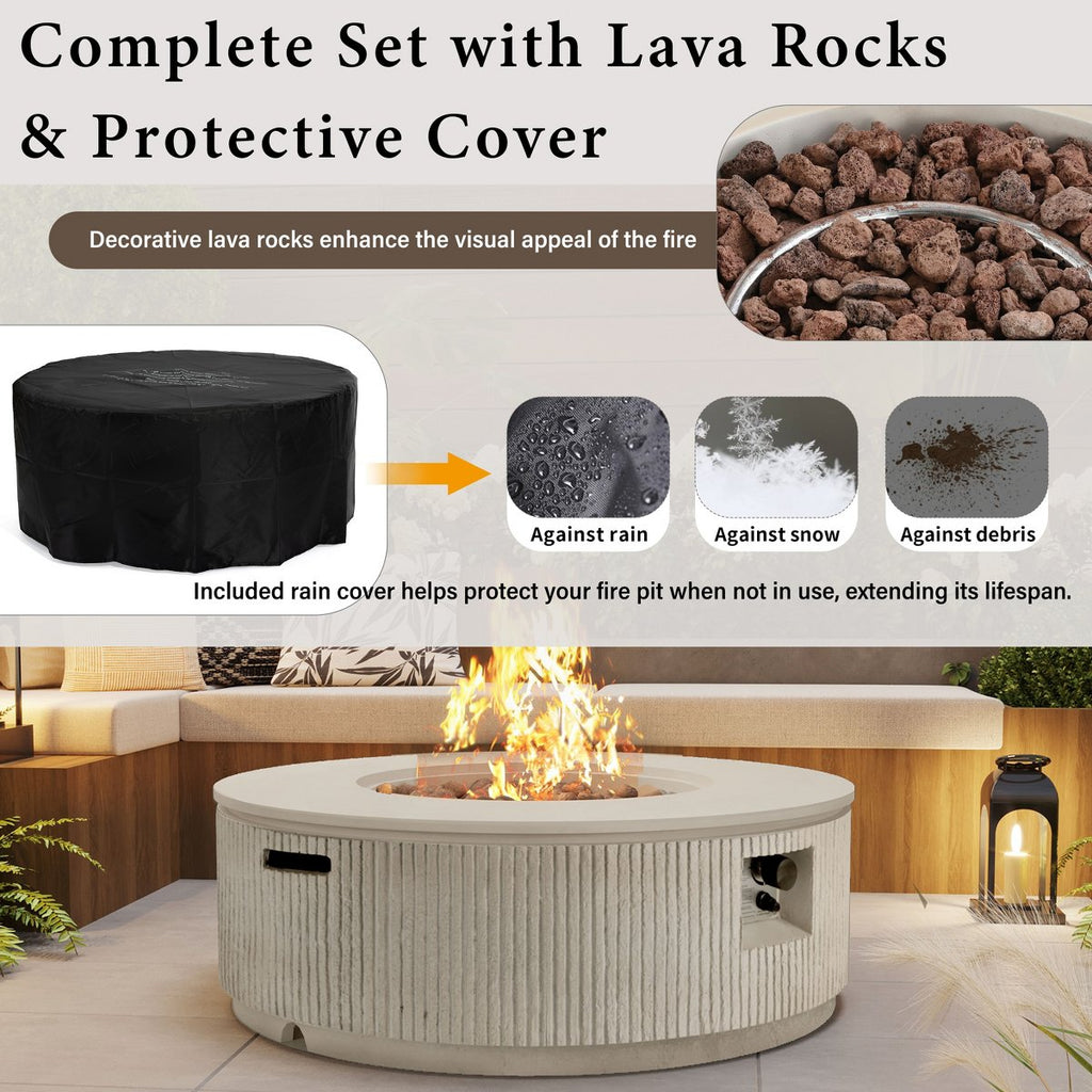 38 Patio Propane Fire Pit Table, 50000 BTU Round Outdoor Fireplace with Steel Burner, Adjustable Flame Control, Lava Rocks & Rain Cover