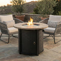 30 Propane Gas Fire Pit Table, 50,000 BTU Round Outdoor Fireplace with Wood Grain Top & Rain Cover, Black