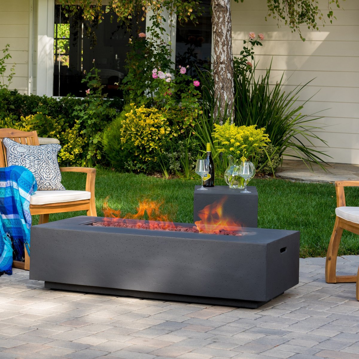 Hearth Outdoor 50,000 BTU Lightweight Concrete Rectangular Fire Pit Table