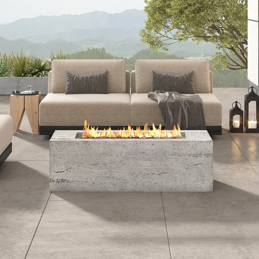 Outdoor Rectangular Propane Fire Pit, 40,000 BTU MGO Patio Fireplace, Stainless Steel Burner, Free Lava Rocks & Waterproof Cover