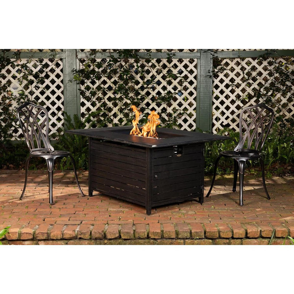 Longmont Aluminum Convertible Gas Fire Pit Table 55,000 BTU with Lid, Cover & Clear Fire Glass, Bronze 48 Rectangular