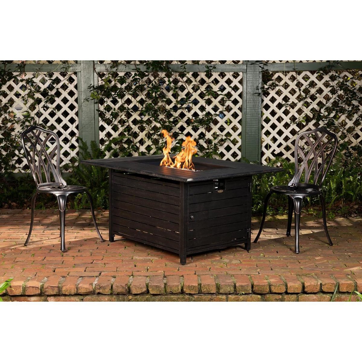 Longmont Aluminum Convertible Gas Fire Pit Table 55,000 BTU with Lid, Cover & Clear Fire Glass, Bronze 48 Rectangular