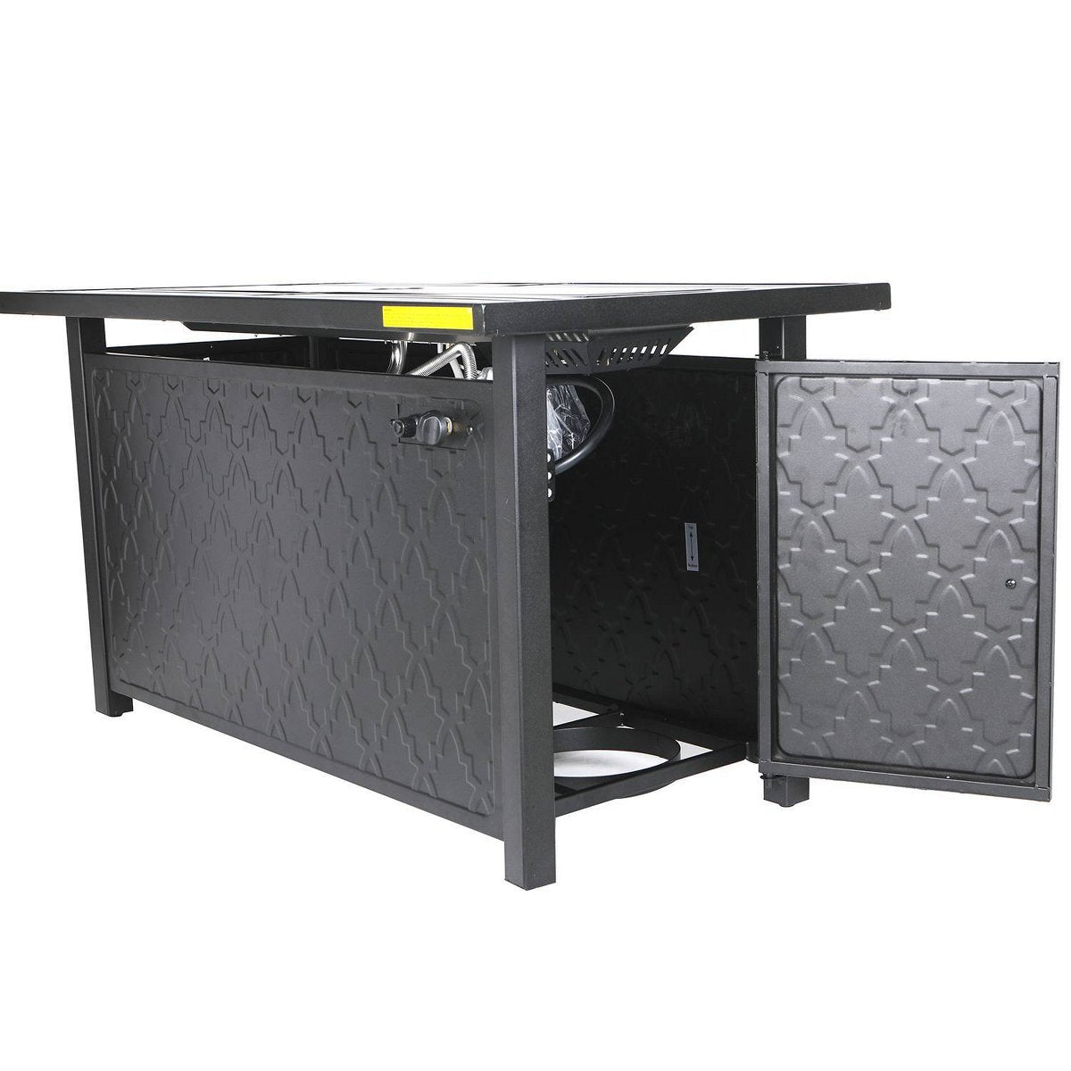 45 Outdoor Rectangle Fire Pit Dining Table Black -: LP Gas, 50000 BTU, Rust-Resistant