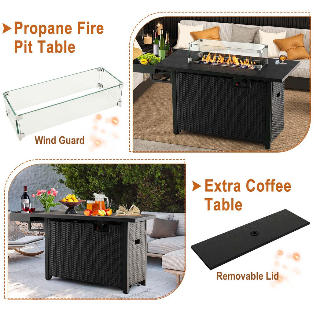 52'' Outdoor Gas Fire Pit Table Patio Propane Firepit with Cover 50,000 BTU Brown/Black