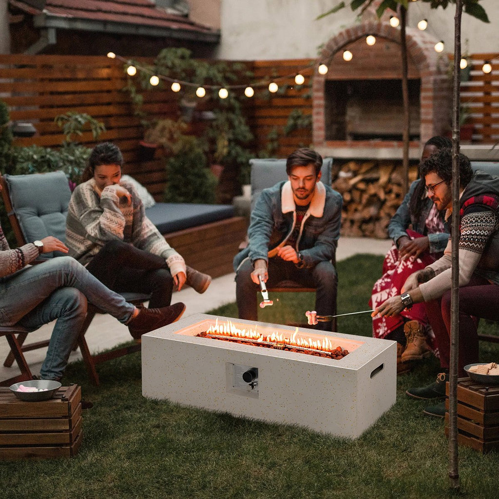 42'' Terrazzo Fire Pit Table 50,000 BTU Rectangle Propane Fire Pit with PVC Cover