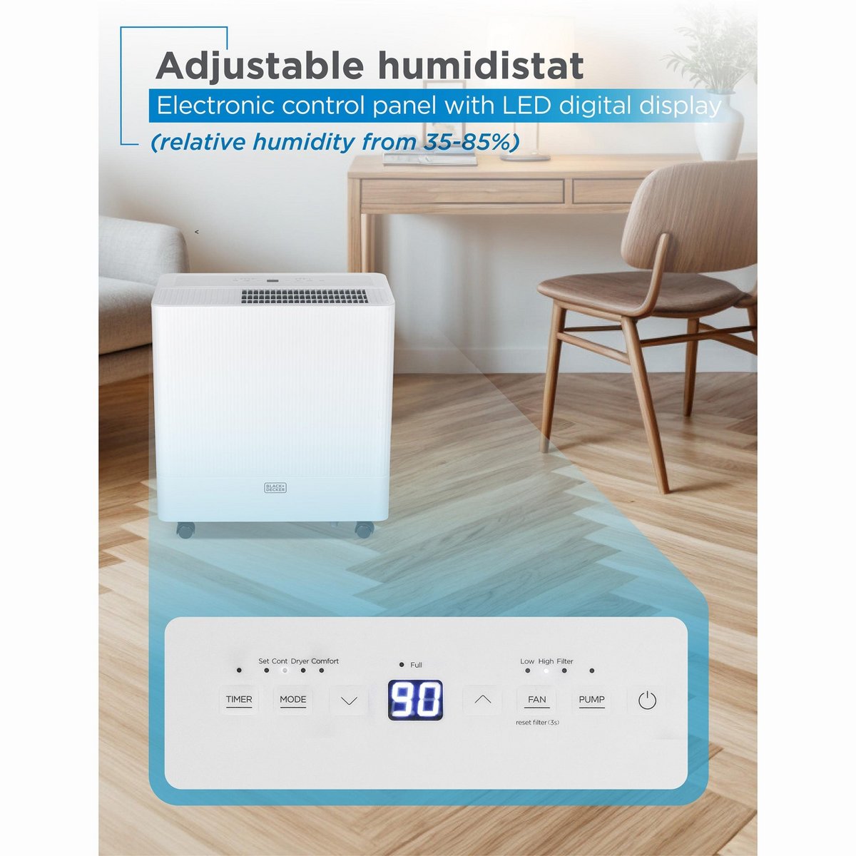 50-Pint Portable Dehumidifier with Built-in Pump, For up to 4500 Sq. Ft., 12.68-Pint Bucket, Energy Star Certified, BDM50PWCDA, White