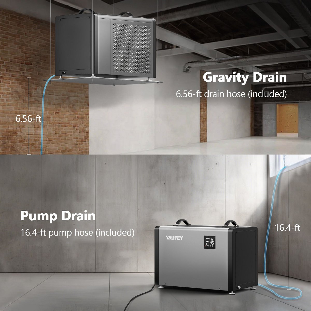 Commercial Crawlspace Dehumidifier with Built-in Pump, 216 Pints Heavy Duty Dehumidifier for Basements, Auto Defrost, Continuous Drainage Hose