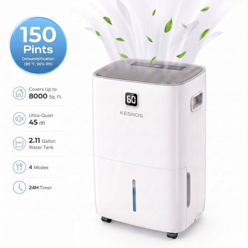 150 Pint Dehumidifier for Home & Basements up to 8000 sq ft