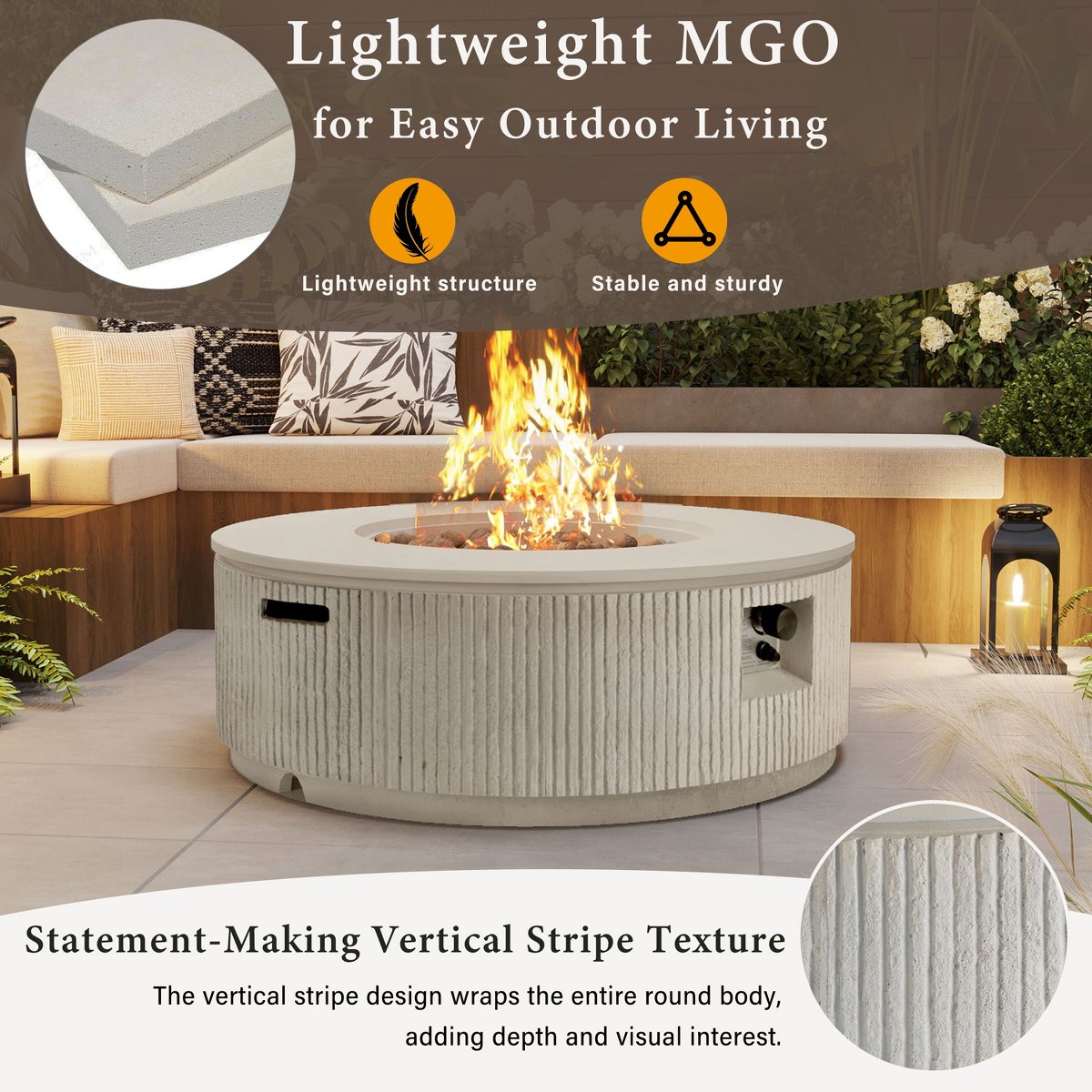 38 Patio Propane Fire Pit Table, 50000 BTU Round Outdoor Fireplace with Steel Burner, Adjustable Flame Control, Lava Rocks & Rain Cover