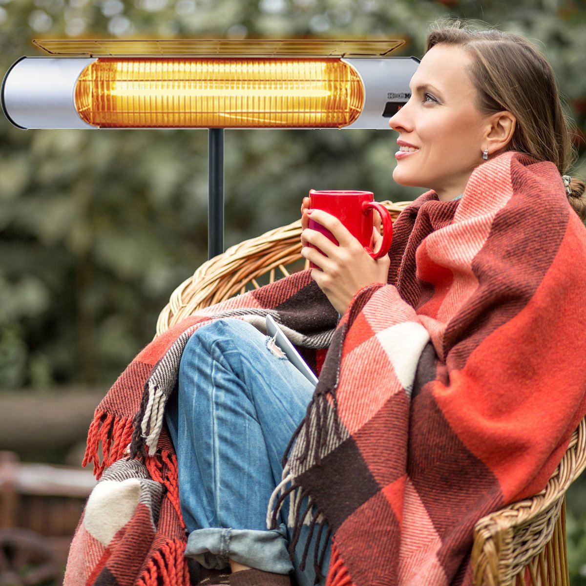 HeatMate Weatherproof Graphite Patio Heater with Stand & Remote, Silver