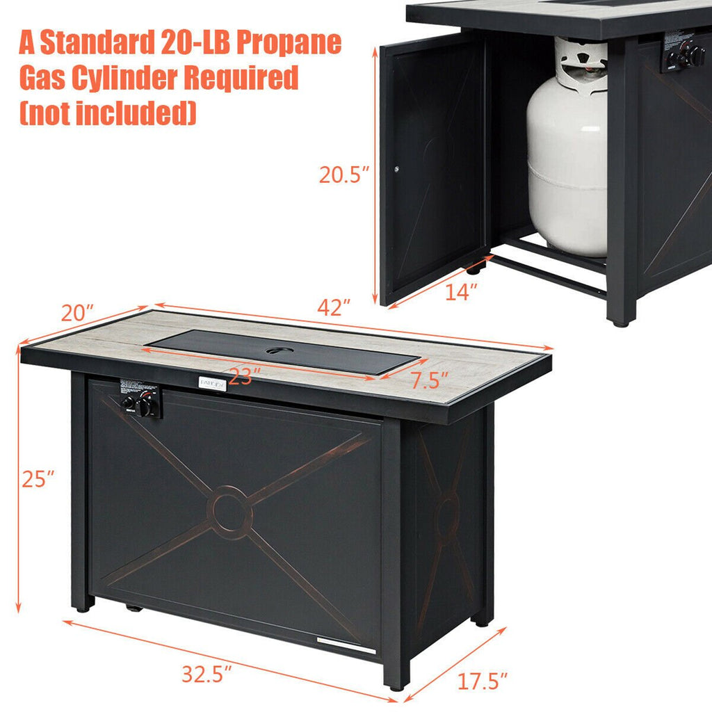 60,000 BTU 42'' Rectangular Propane Gas Fire Pit Heater Outdoor Table W/ Cover