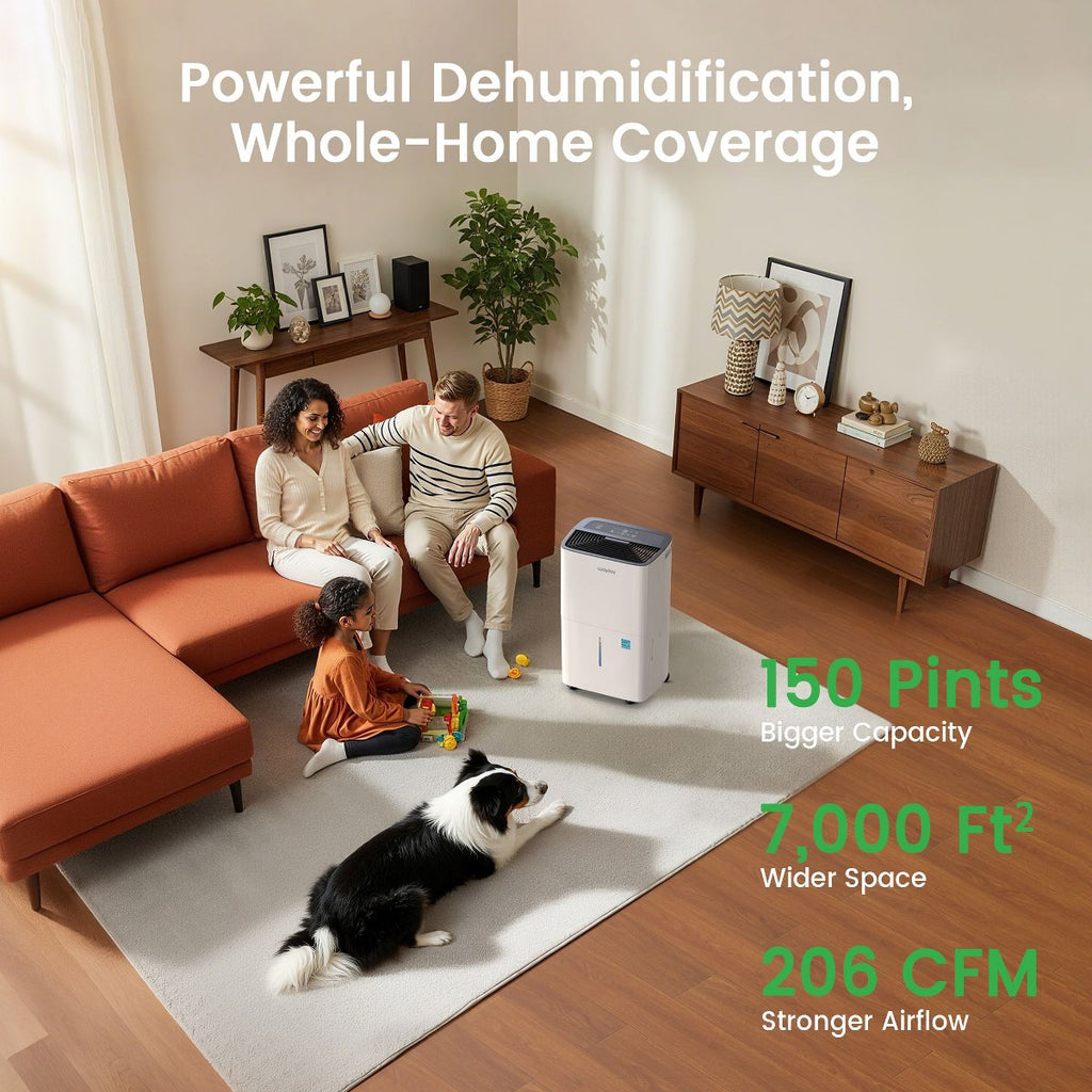 150 pt. 7,000 sq. ft. Energy Star High Humidity Dehumidifier in White with Bucket and Pump for Bedroom, Basement