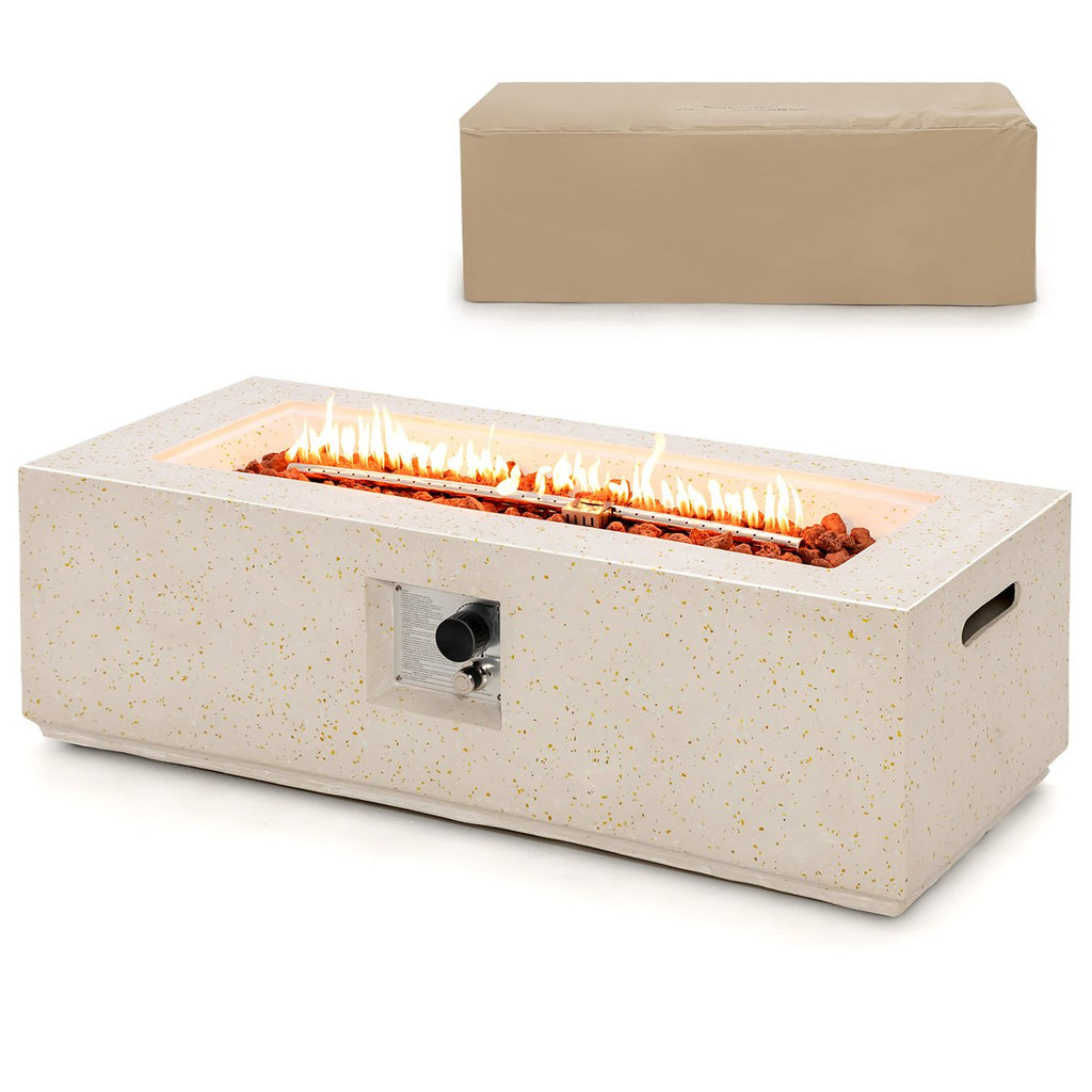 42'' Terrazzo Fire Pit Table 50,000 BTU Rectangle Propane Fire Pit with PVC Cover
