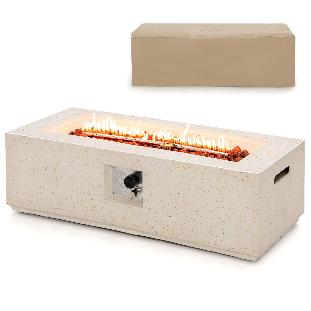 42'' Terrazzo Fire Pit Table 50,000 BTU Rectangle Propane Fire Pit with PVC Cover
