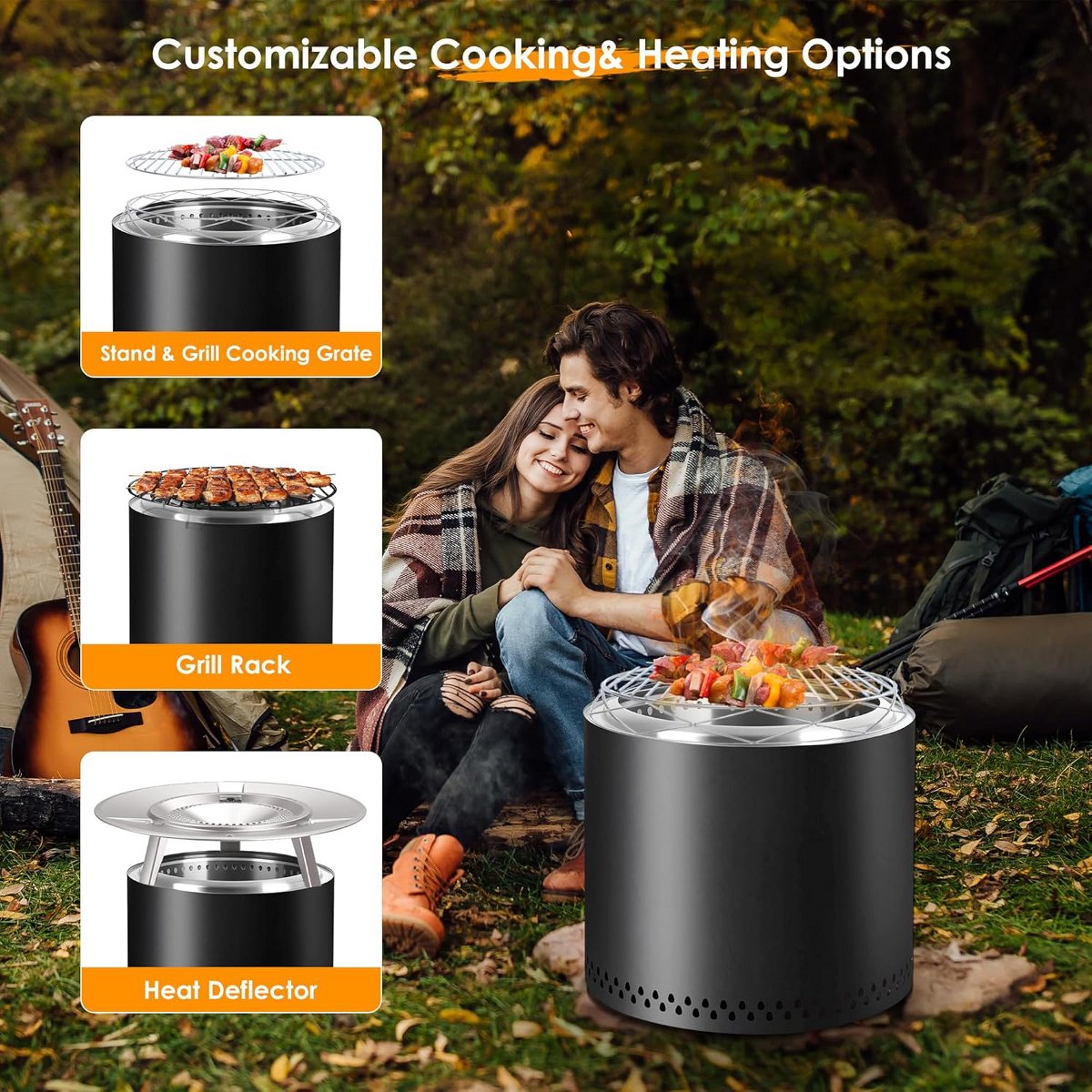 19 Smokeless Fire Pit with Removable Ash Pan for Outside, Stainless Steel Outdoor Fireplace, Wood Burning Fire Pits for Camping, Bonfire