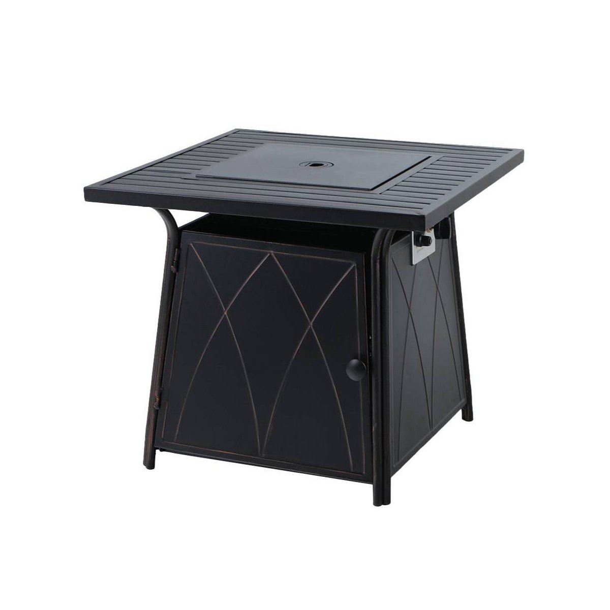 Metal Gas Square Outdoor Fire Pit Table With Lid Black: 28-Inch, 50000 BTU, Patio Heater