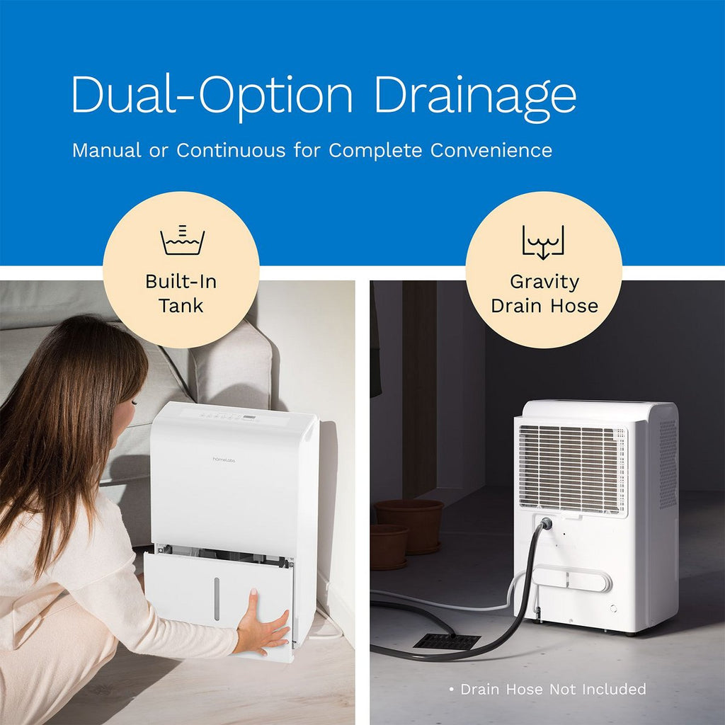 50 Pint Wi-Fi Dehumidifier for up to 7,000 Sq Ft Rooms (MAX 120 Pint at 95°F, 90% RH) with NO PUMP – Humidity Control for Large Rooms