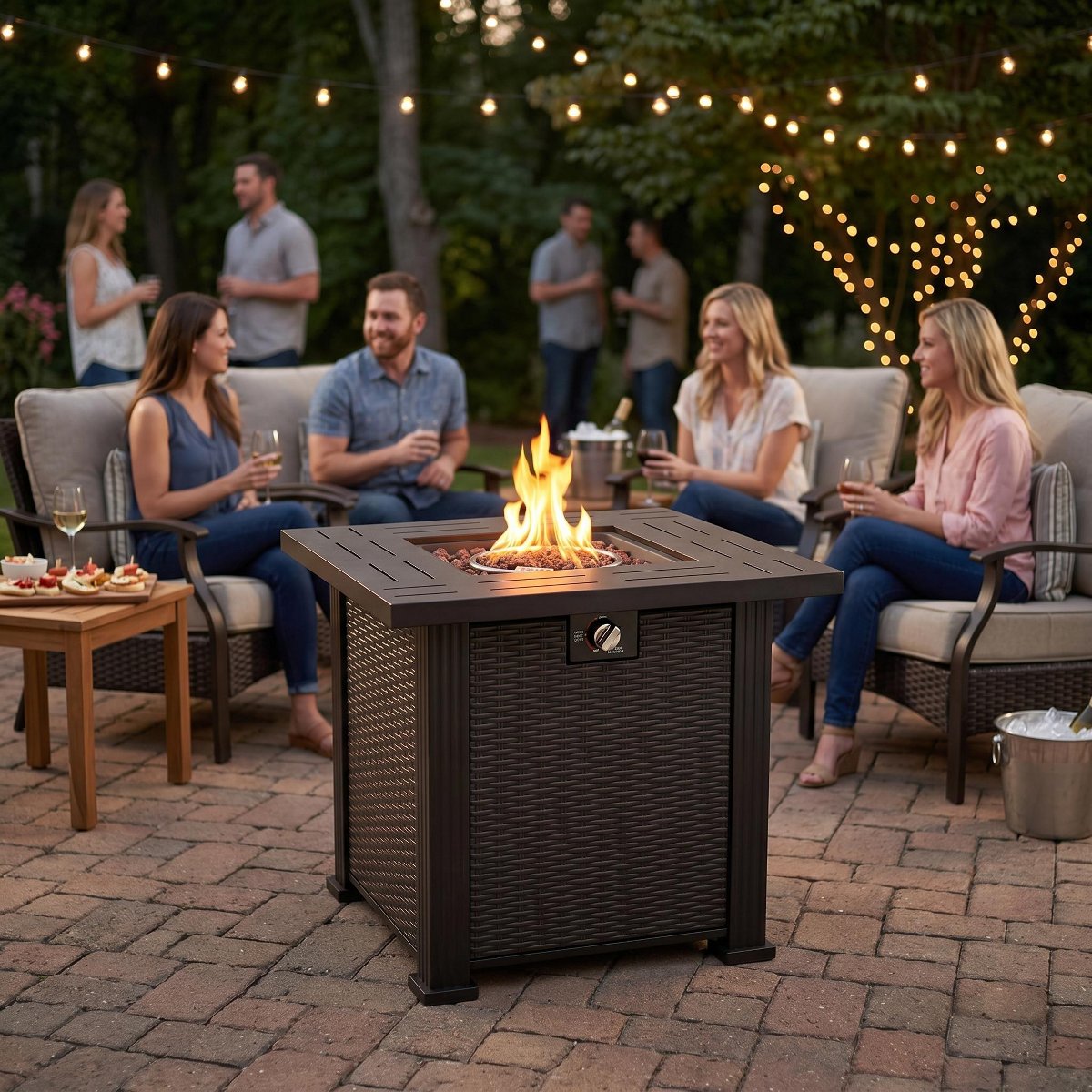 28 Square Propane Gas Fire Pit Table, 50,000 BTU Steel Outdoor Fire Pit for Patio, Deck & Backyard, Black Finish