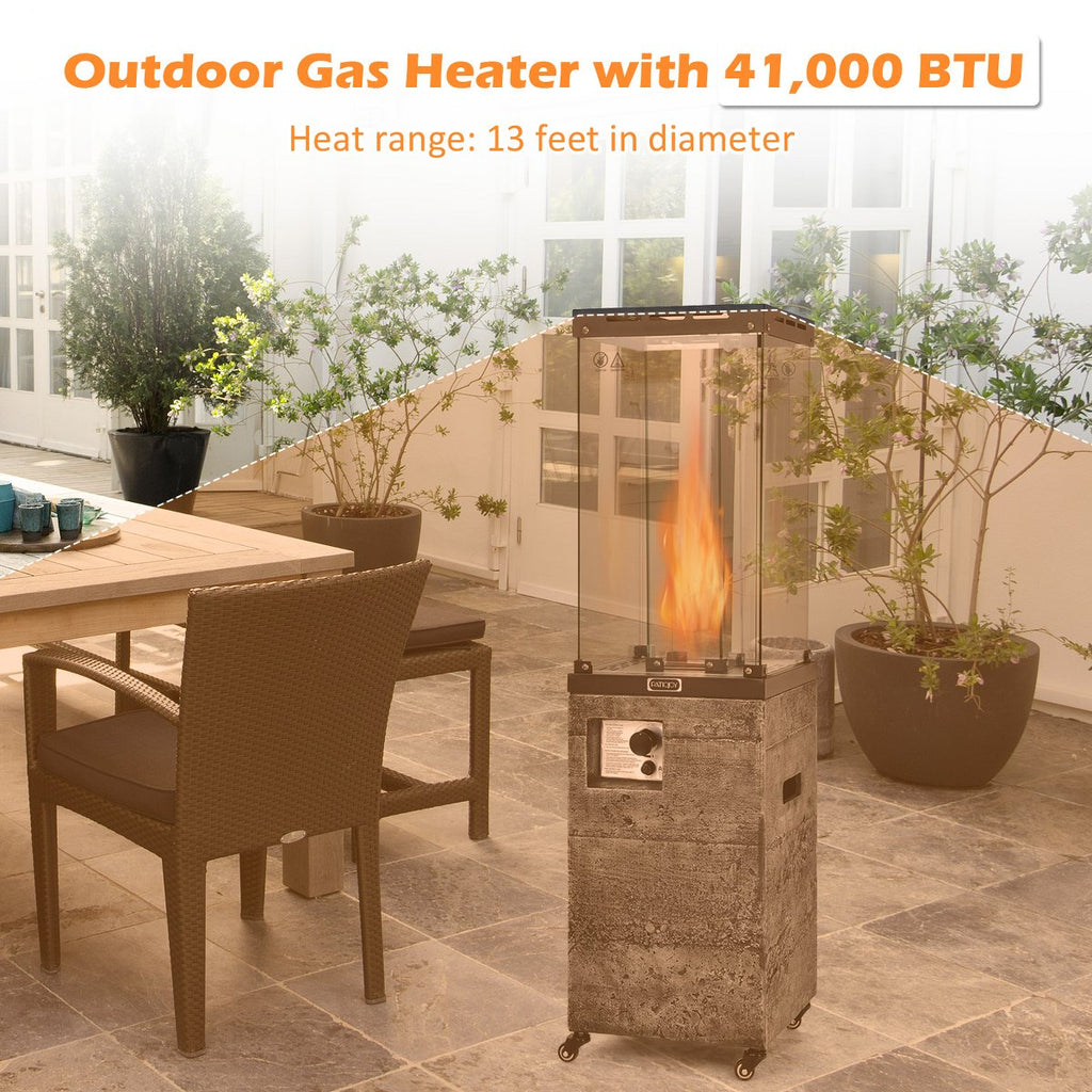 41,000 BTU Propane Patio Heater Glass Tube Standing Gas Heater w/ Cover Wheels