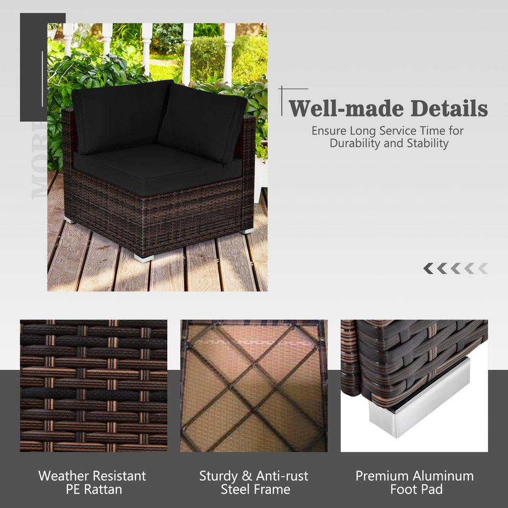 7PCS Patio Rattan Furniture Set 30'' Fire Pit Table Cover Cushion Sofa Off WhiteBlackNavyRedTurquoiseBrownBeige