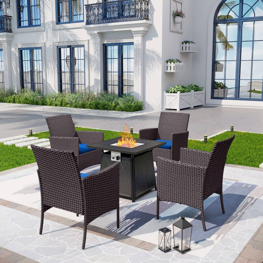 5pc Patio Set with Wicker Chairs & 28 Propane Gas Fire Pit Table