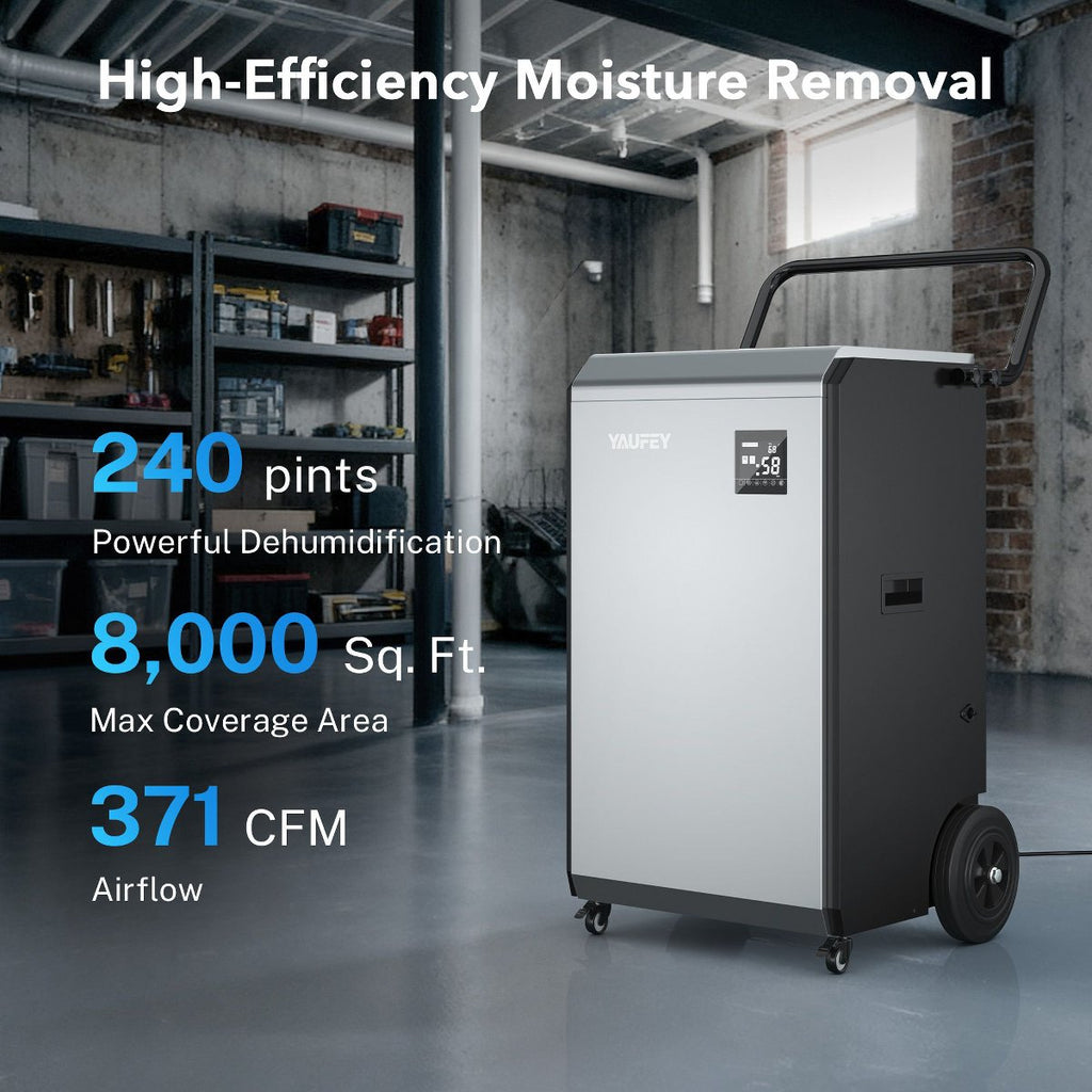 240 pt. 7500 sq.ft. Commercial Dehumidifier in Silver with Pump for Large Space Like Basements, Workshops, Bucketless, Auto Restart