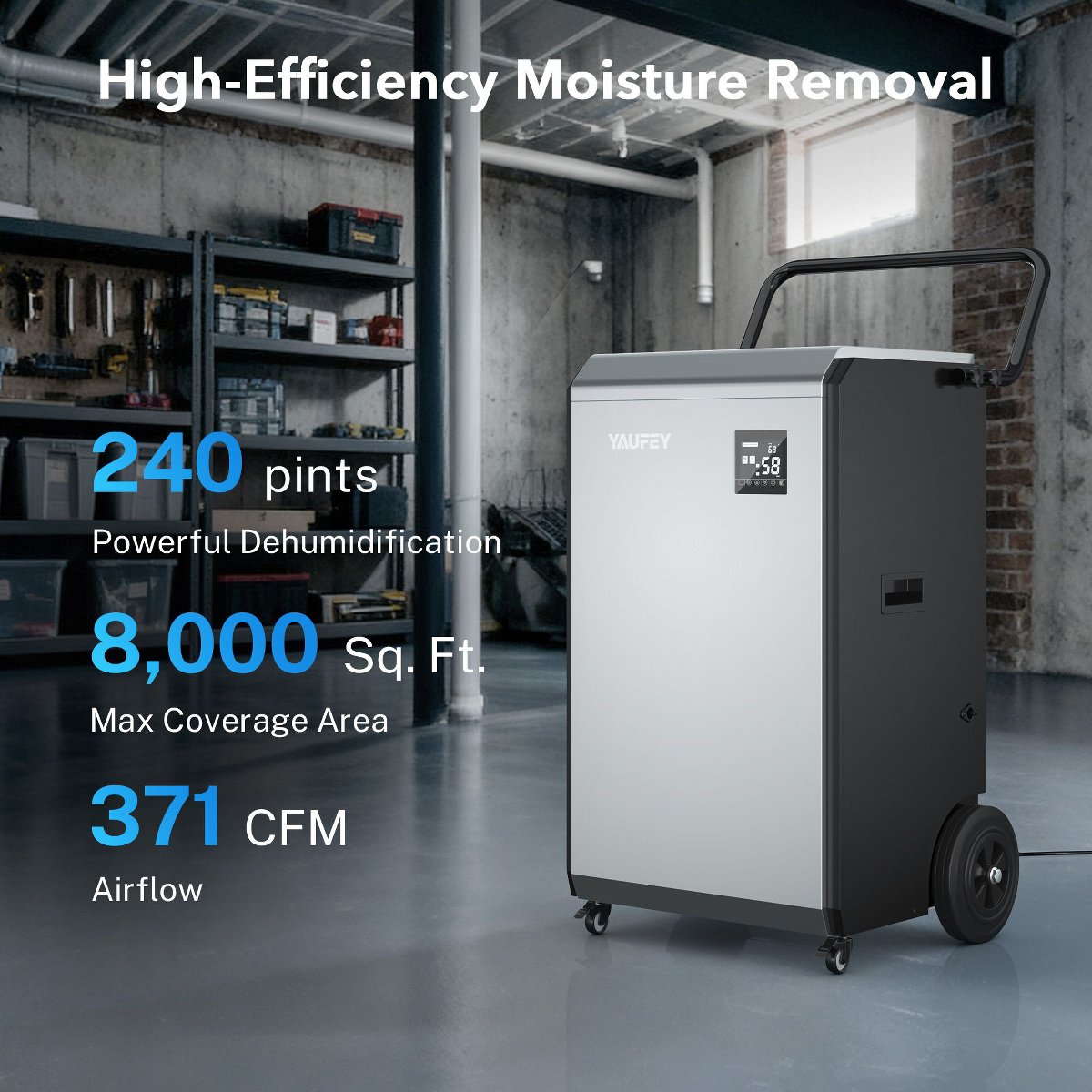 240 pt. 7500 sq.ft. Commercial Dehumidifier in Silver with Pump for Large Space Like Basements, Workshops, Bucketless, Auto Restart