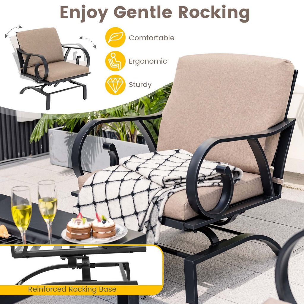 5pcs Patio Rocking Chairs 4-in-1 Fire Pit Table Heavy-Duty Conversation Outdoor