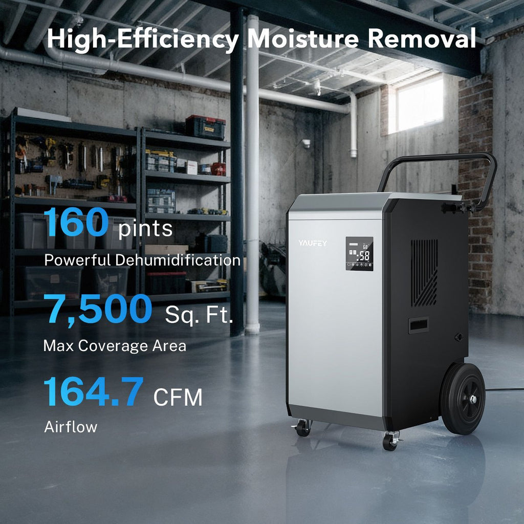 160 pt. 7500 sq.ft. Commercial Dehumidifier in Silver with Pump and Auto Restart, for Large Space Like Basements, Workshops
