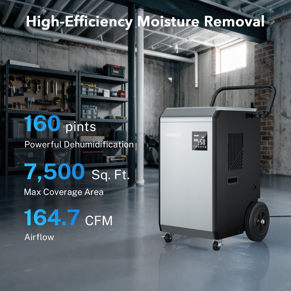 160 pt. 7500 sq.ft. Commercial Dehumidifier in Silver with Pump and Auto Restart, for Large Space Like Basements, Workshops